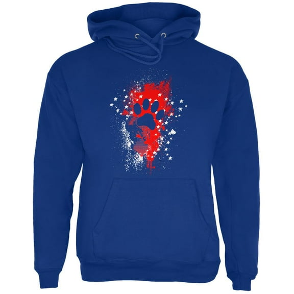 4th of July Puppy Dog Paw Print Stars and Splatters Mens Hoodie Deep Royal LG