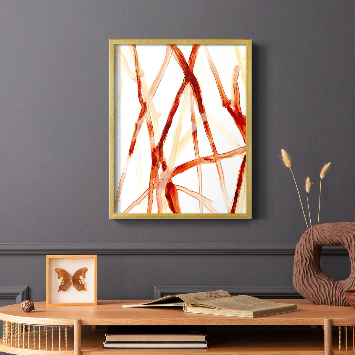 Runnel V Framed Print in Gold Solid Wood Framed Print No Nail Hanging