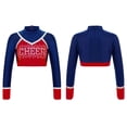 thumbnail image 5 of iiniim Girls Cheerleading Cropped Tops Shiny Rhinestone Contrast Color Long Sleeve Mock Neck Gymnastic Dance Tee Navy Blue 14, 5 of 7
