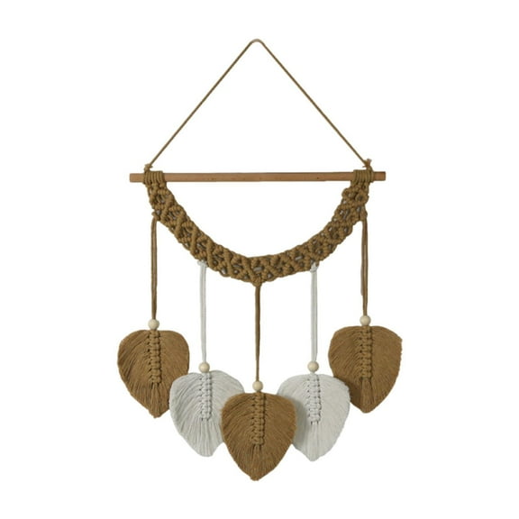 Kuntesetty Macrame Wall Hanging Leaves Tapestry Bohemian Handmade Woven Leaf Tassels Wall Art for Living Room Farmhouse Apartment Office Brown