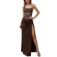 thumbnail image 5 of Women's Sexy Lace Maxi Dress High Split Spaghetti Strap Backless Wedding Guest Cocktail Formal Dresses, Mother of The Bride Dresses(Coffee,M), 5 of 5