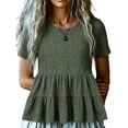 thumbnail image 2 of Uootdi Women's Tiered Ruffle Tops Short Sleeve Round Neck Blouses Casual Daily Style Soft Breathable Loose Fit Tees Gift, 2 of 6
