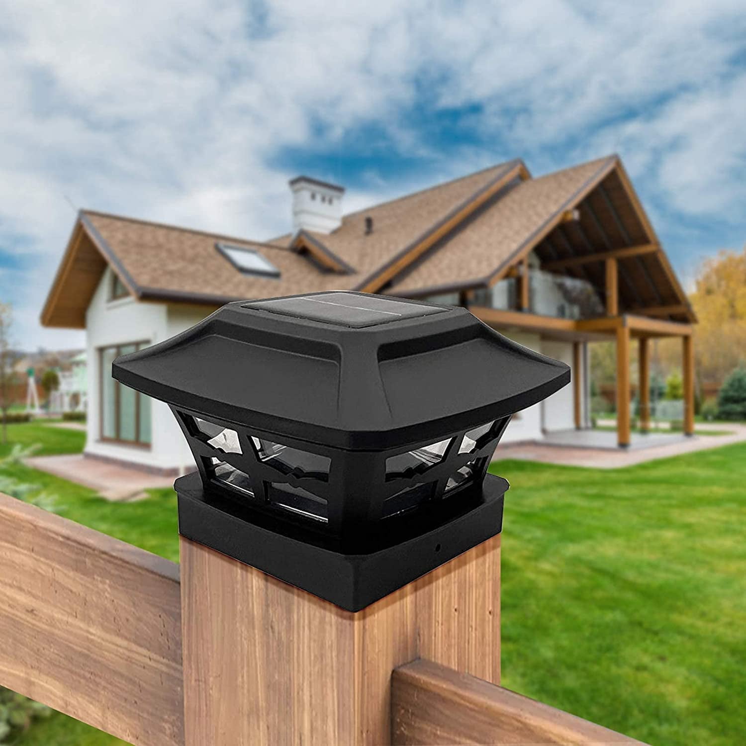 割り引き 送料無料 18 Pack Black Outdoor Garden x Solar LED Post Deck Cap Square  Fence Lig