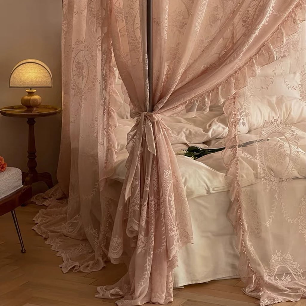 Elegant Lace Princess 4 Corner Post Mosquito Net Romantic for Girls Women Bed Curtain Canopy for Adults Wedding Bedroom Kids Rooms Decoration,Jade-2,Queen