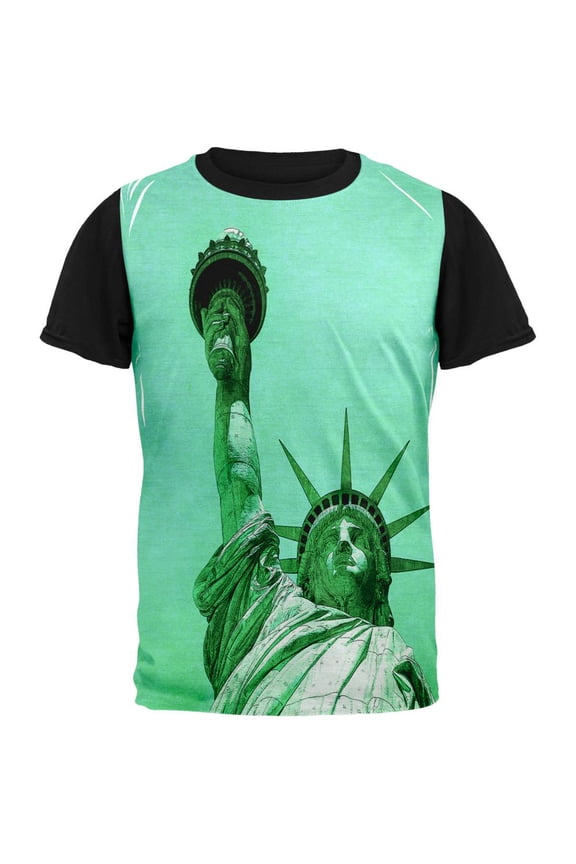 New York City Statue Of Liberty Pete Cohen Adult Black Back T-Shirt - Small