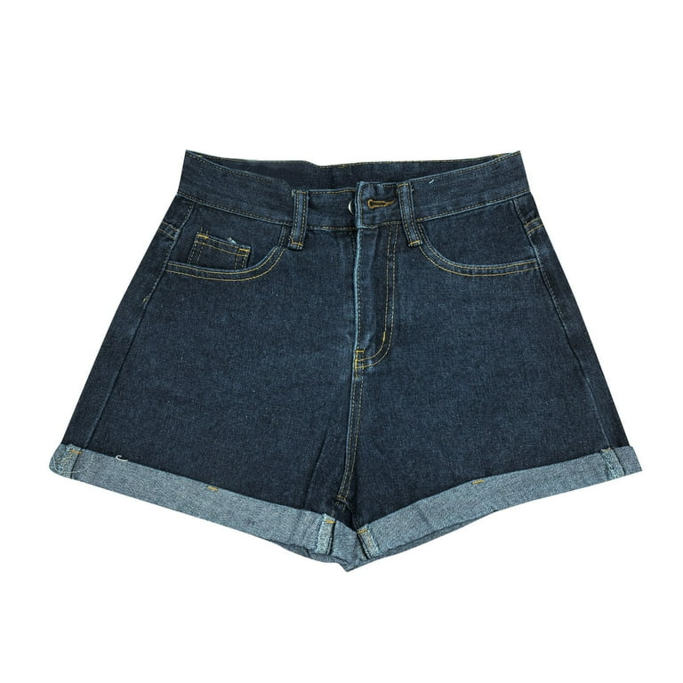 WENWU Denim Shorts Women's Hem Hem Short Thin Stretch Shorts