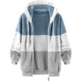 thumbnail image 3 of Reduce Womens Oversized Fuzzy Fleece Open Front Hooded Pockets Cardigan Jackets Loose Fit Sherpa Coat Color Block Print Winter Warm Plush Zip Outerwear (Blue#01 XXL), 3 of 5