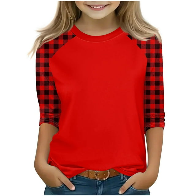 SERTG T-Shirt de Mode pour Tout-Petits et Enfants, Col Rond, Manches 3/4, Imprimé, Blouse T-Shirts pour l'Été et le Printemps, 4-15 Ans (Rouge#1, 5 Ans)