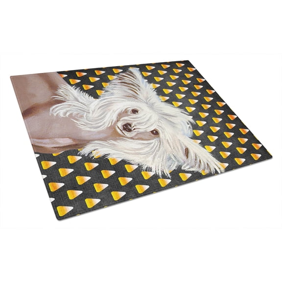 Caroline's Treasures Chinese Crested Candy Corn Halloween Portrait Glass Cutting Board Large