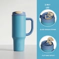 thumbnail image 2 of SURFVEN 40oz Double Wall Stainless Steel Insulated Tumbler with Handle and Leak proof 2-in-1 Straw Lid, Blue, 2 of 10