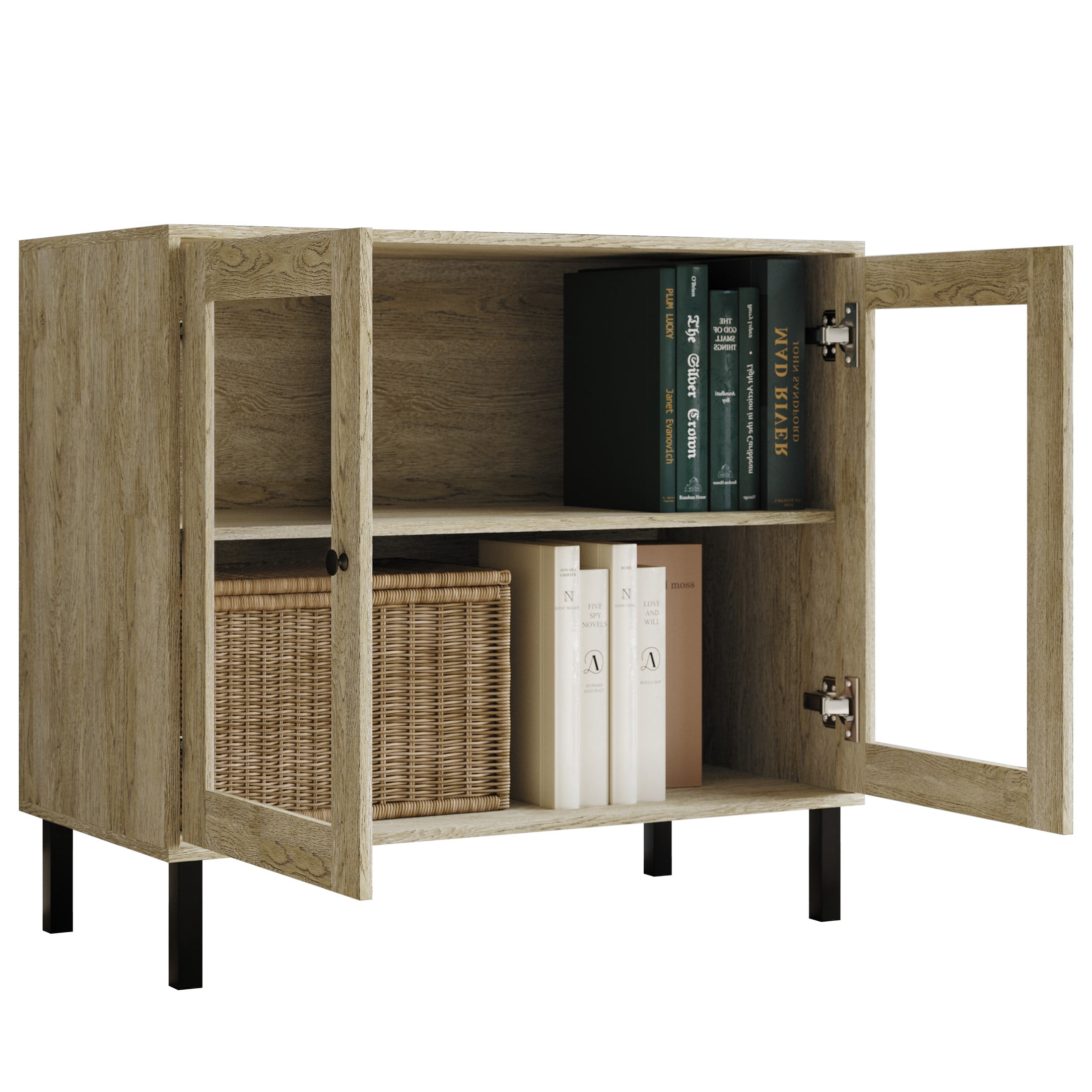 Castle Place Simple Modern Sideboard Buffet Cabinet, Light Oak