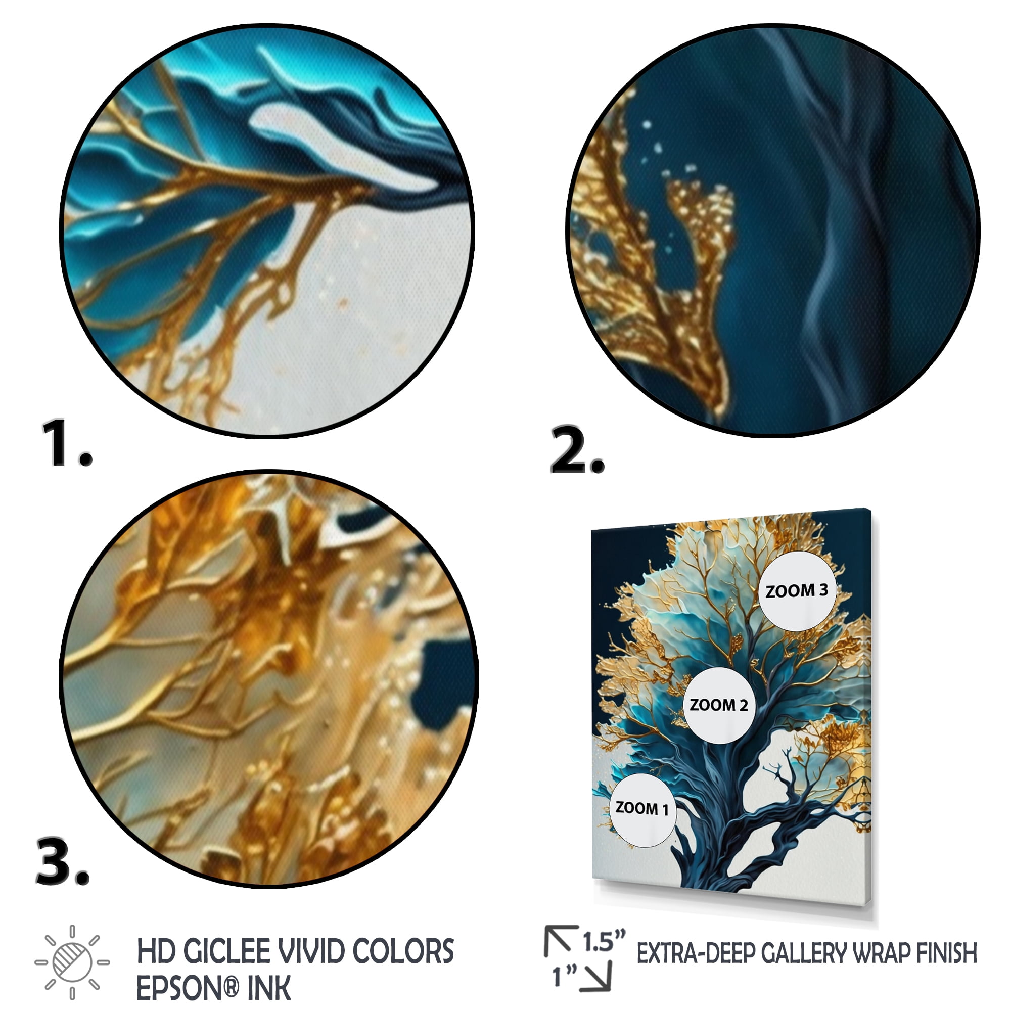 Designart Abstract Blue And Gold Leaves IV Canvas Wall Art