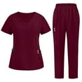 thumbnail image 2 of Feancey Scrubs for Women Medical Scrub Set Nurse V-Neck Tops and Elastic Waist Pants Two Piece Sets Lightweight Casual Nursing Uniforms with Pockets Wine S, 2 of 4