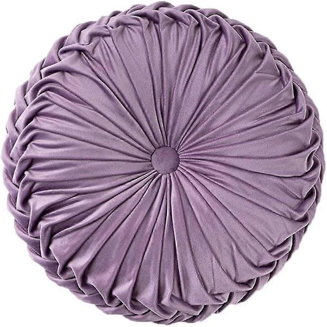 Round Throw Pillow Velvet Floor Pillows Home Decoration Pleated Round Pillow Cushion For Couch Chair Bed Car Lavender