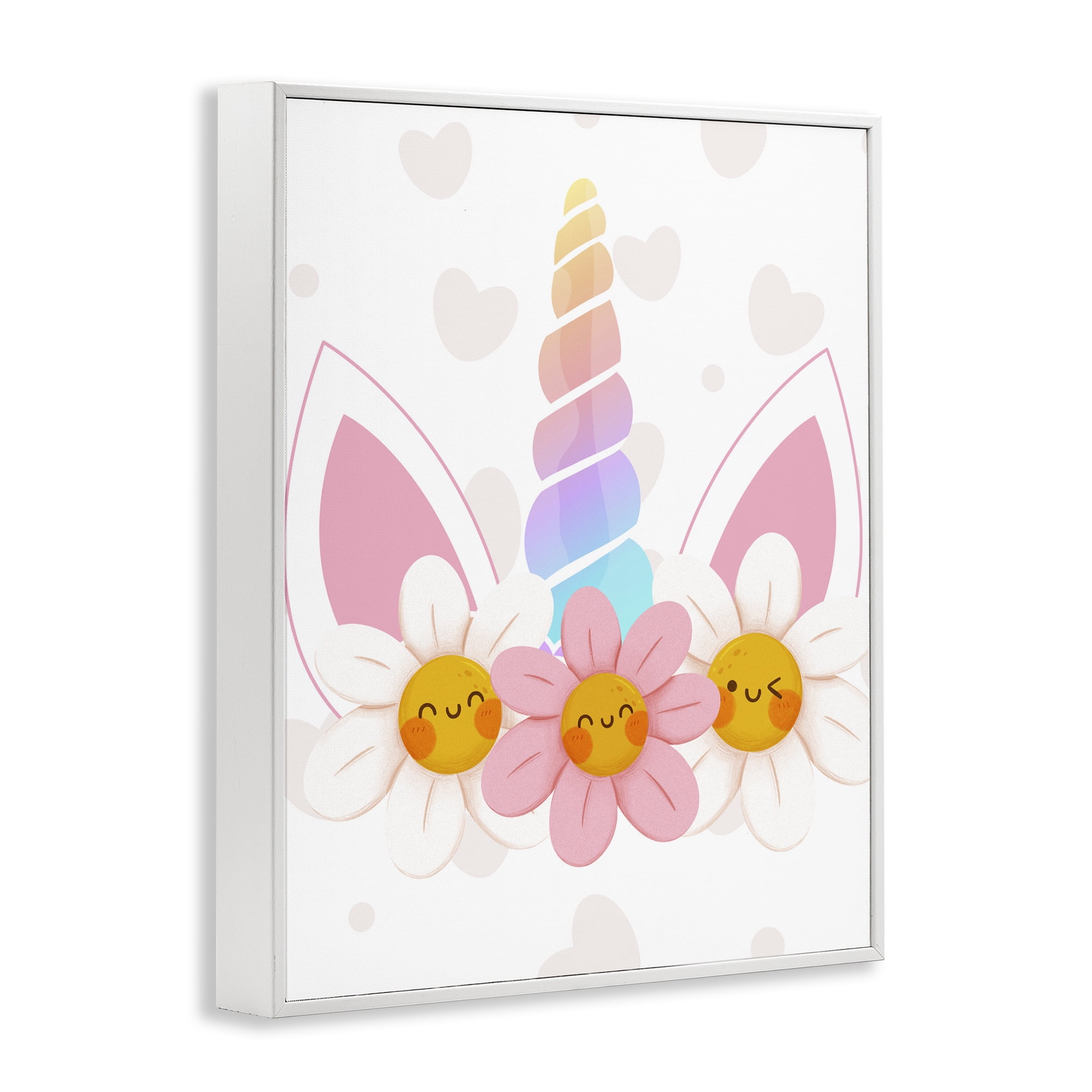 Daisy Unicorn with Hearts White Framed Giclee Art, design by Jesse Keith