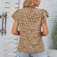 thumbnail image 2 of Mujeres de manga corta Top floral impresión frill TRIM moda casual blusa para el hogar citas trabajo, 2 of 8