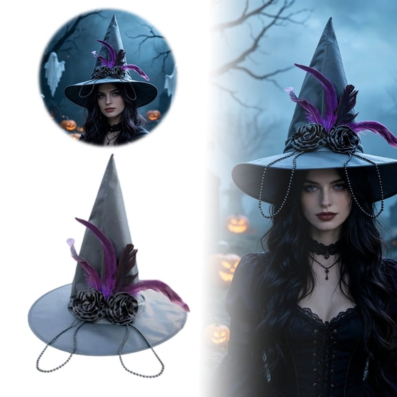 Classic Witch Hat for Adults and Kids Oxford Fabric Adjustable Headwear for Halloween Parties Events and Stage Performances