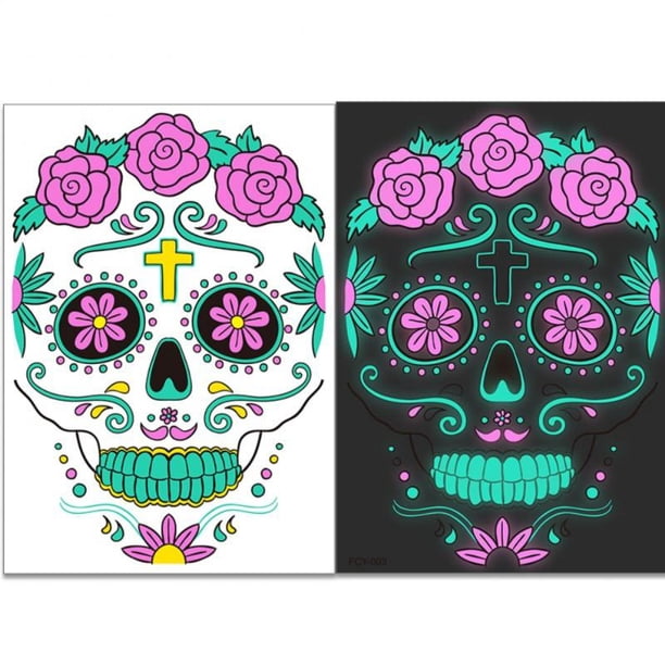 Pegatina de tatuaje temporal luminosa para Halloween, maquillaje Facial, cara especial, Día de los muertos, Calavera, vestido, decoración de Cosplay de Halloween