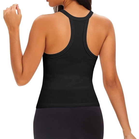 Racerback Tank Tops for Women, Round Neck Slim Fits Camisole Tops, Casual Lightweight Sleeveless Basic Tops,Black,M