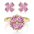 thumbnail image 2 of Gem Stone King 18K Yellow Gold Plated Silver Fashion Clover Ring and Earrings Jewelry Set By Heart Shape Pink Moissanite and Vivid Moissanite Pink (4.05 Cttw, Size 6), 2 of 3