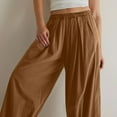 thumbnail image 4 of fheaev Wide Leg Linen Pants For Women Summer Drawstring Elastic Waist Loose Cotton Linen Pants With Pockets Lightweight Trousers Pants Summer Casual Outing Pants, 4 of 9