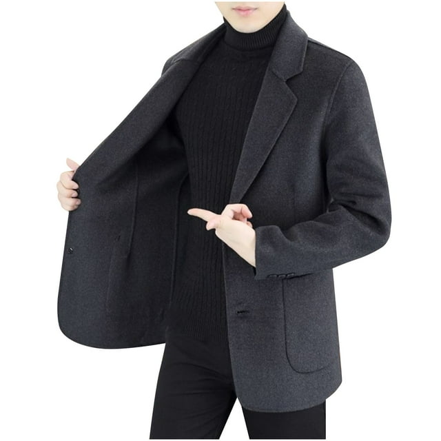 Lovzfmll Men's Wool Blazer Solid Color Notched Lapel with Pockets Dark Gray, 3XL