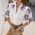 thumbnail image 6 of DPTALR Women's Fashion V-Neck Printed Puff Sleeve T-Shirt,Purple,Size L, 6 of 8