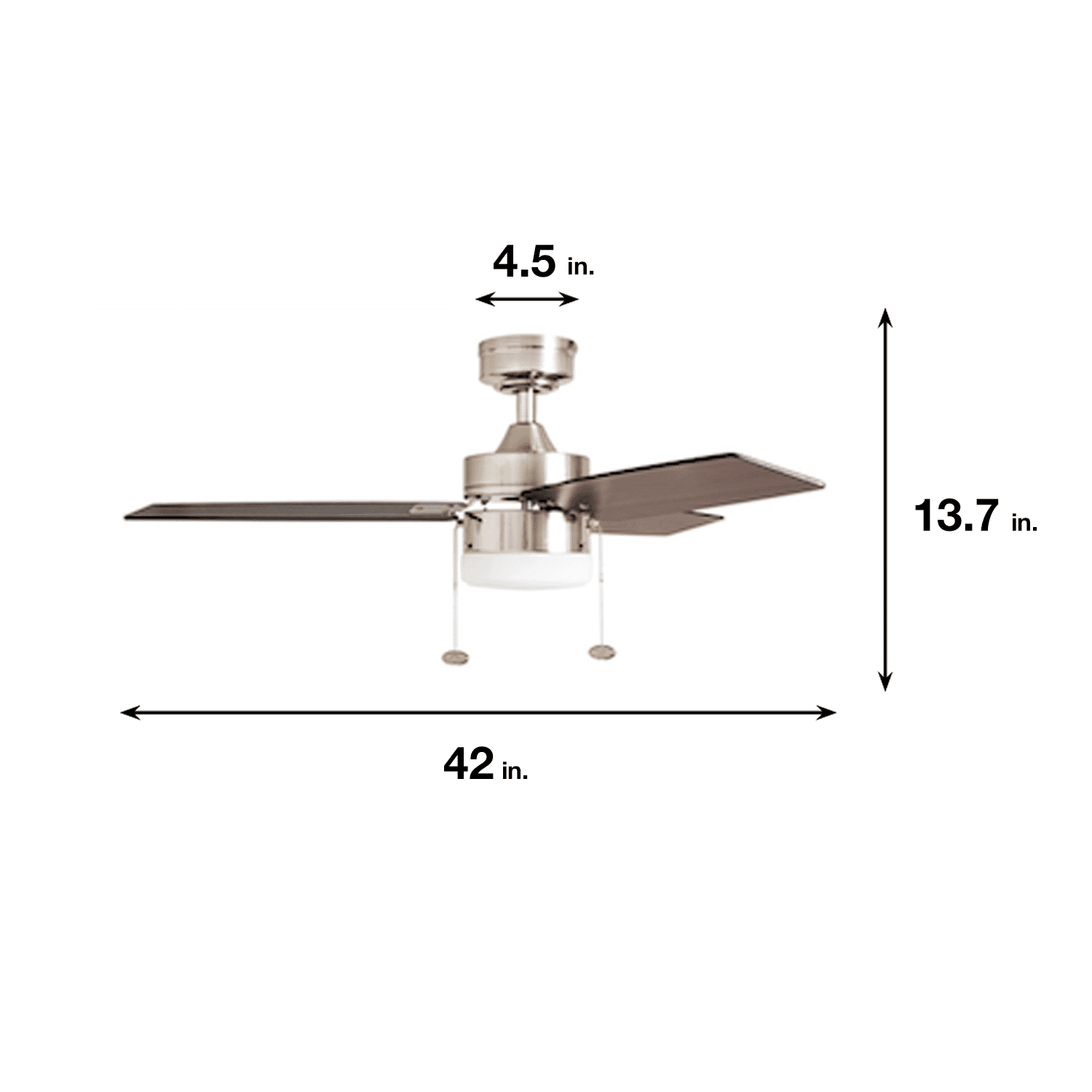 Prominence Home Reston 42" Brushed Nickel Modern Small Room Ceiling Fan with 3 Blades, LED Light Kit, Pull Chains & Reverse Airflow