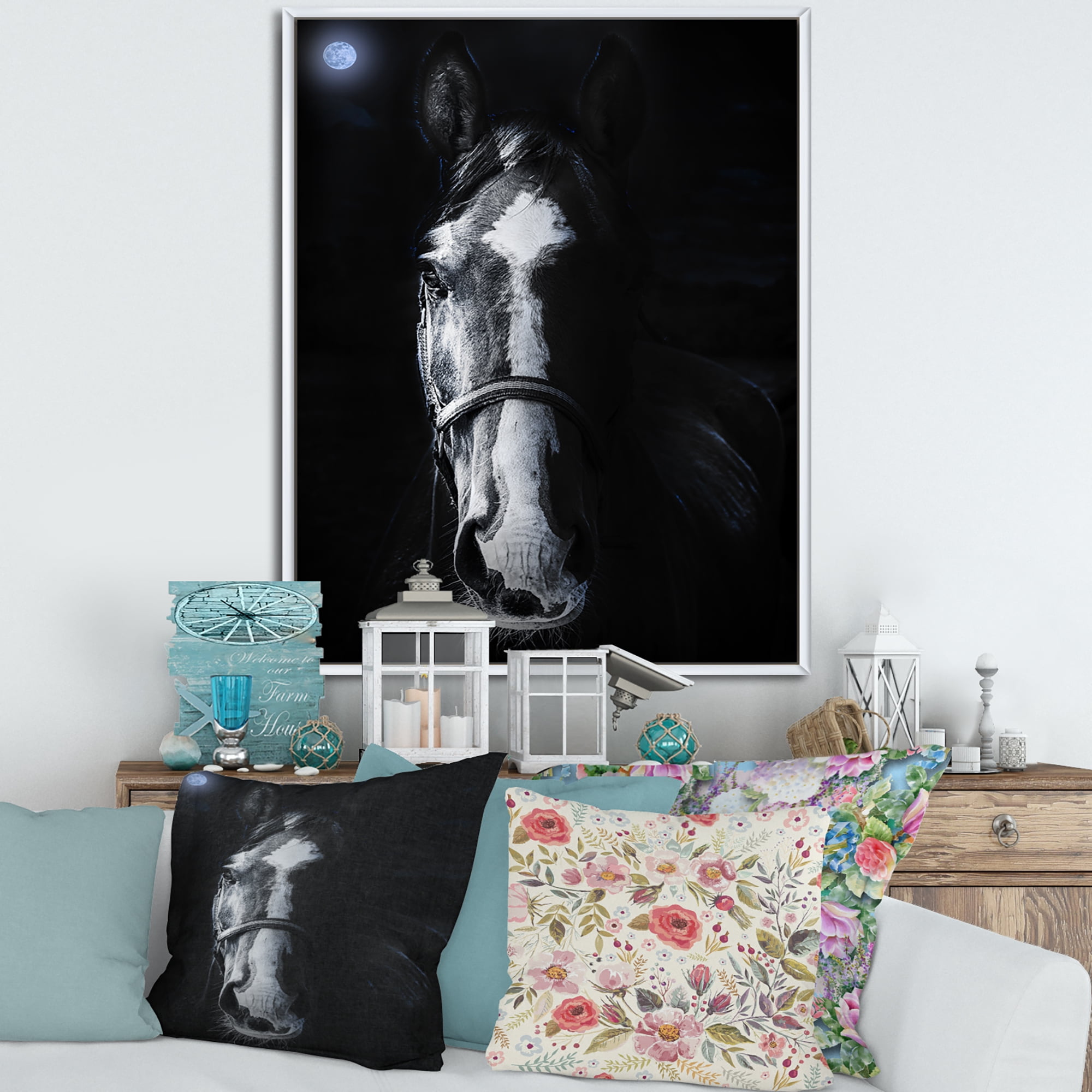 Designart 'Portrait of Horse Staring Sinister' Farmhouse Framed Canvas Wall Art Print
