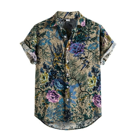 

Fsqjgq Shirts for Men Shirts Men Fashion Hawaiian Printing Blouse Short Ethnic Casual T-Shirt Shirt Mens Sleeve Linen Men Shirts Scrub Jacket Long Sleeve Shirts for Men Linen Yellow Xxxl
