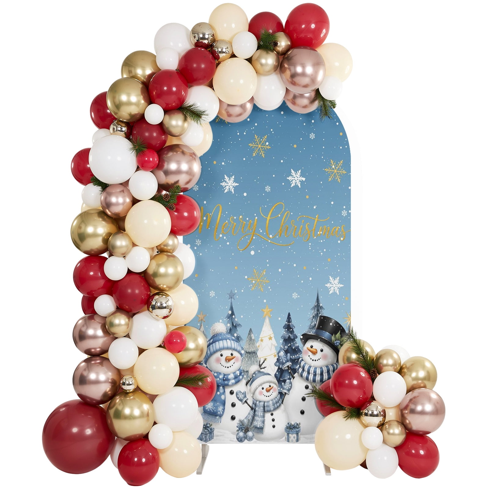 Arch Backdrop Cover 6.6FT Christmas Tree Snowman Snowflakes Stretch Spandex Arch Stand Cover Blue Gradient Round Top Chiara Backdrop Stand Covers for Wedding Birthday Party Banquet Ceremony