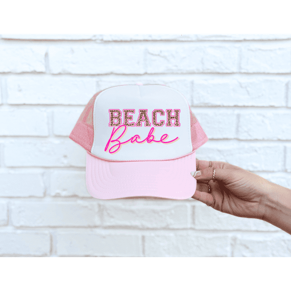 LEOPARD Beach Babe Light Pink & White Trucker Hat