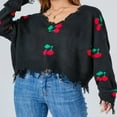 thumbnail image 3 of Pull à Manches Longues pour Femmes V Col Cerise/plaid, 3 of 6