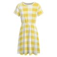 thumbnail image 4 of Yellow And White Check Pattern Dress Fashion Beach Short Sleeve Dresses Female Party Printed Sundress, 4 of 7