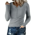 thumbnail image 2 of YDFCWXW Long Sleeve Shirts for Women 2025 Fall Henley Top Slim Fit Ribbed Knit Cute Basic Tee Button Up Thermal Tunic Tops (Grey, L), 2 of 6