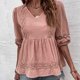 thumbnail image 2 of Blusa con costuras de encaje con escote en V, blusa informal ajustada con encaje en contraste, camisa para mujer, verano, rosa, M, 2 of 7