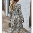 thumbnail image 4 of Vestido de manga larga con cuello alto,Vestido Cuello alto de leopardo Vestido de manga larga con botones Vestido de manga larga hasta la rodilla Aspecto llamativo, 4 of 6