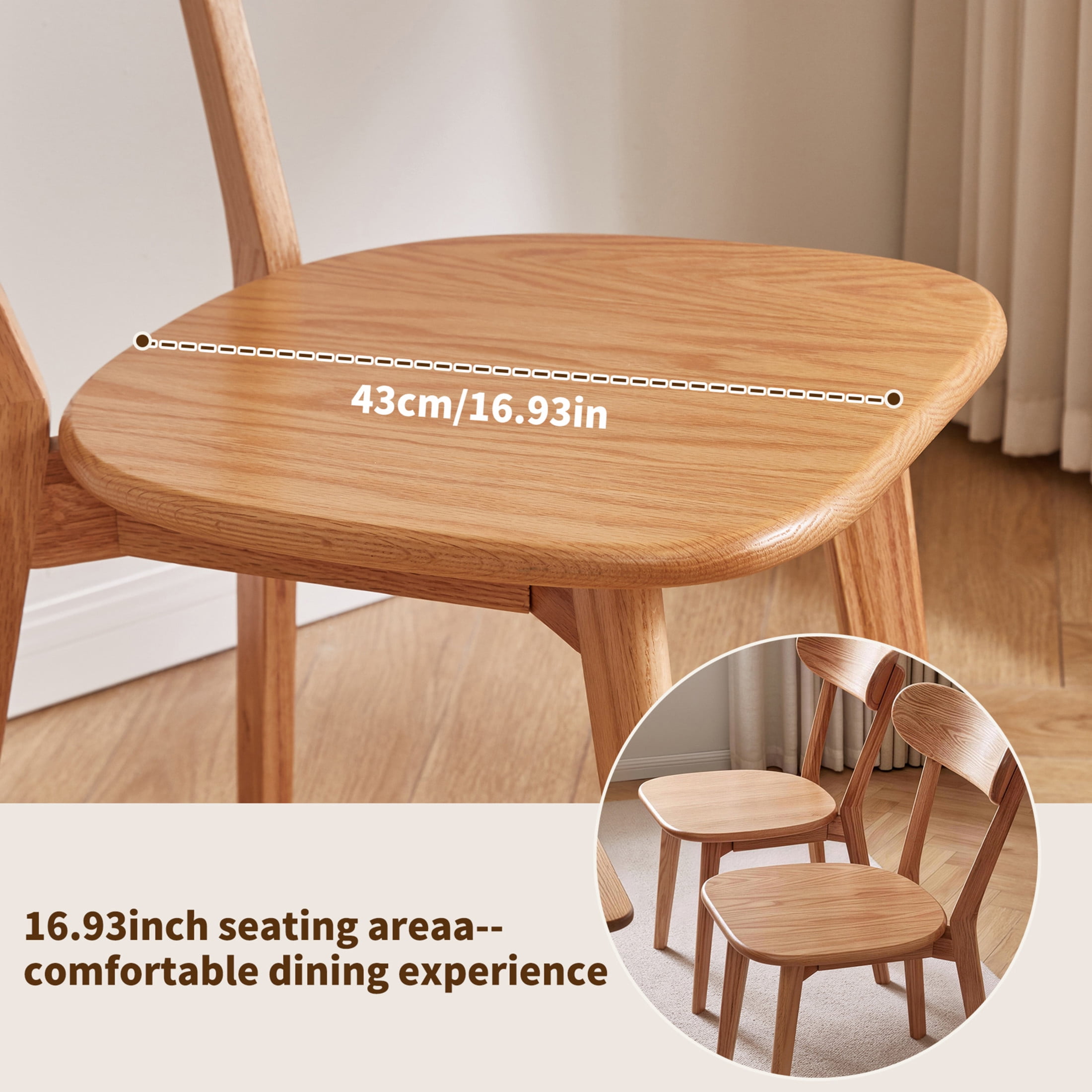 Noble House Set of 2 Solid Oak Dining Chairs, Wooden Side Chairs with Butterfly Backrest, Natural