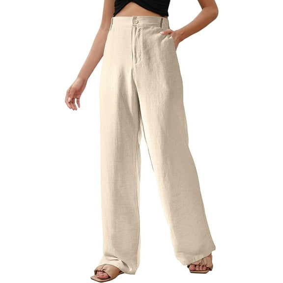 Sngxgn Women's Solid Color Loose Casual Drawstring Elastic Waist Cropped Pants(Beige,S)