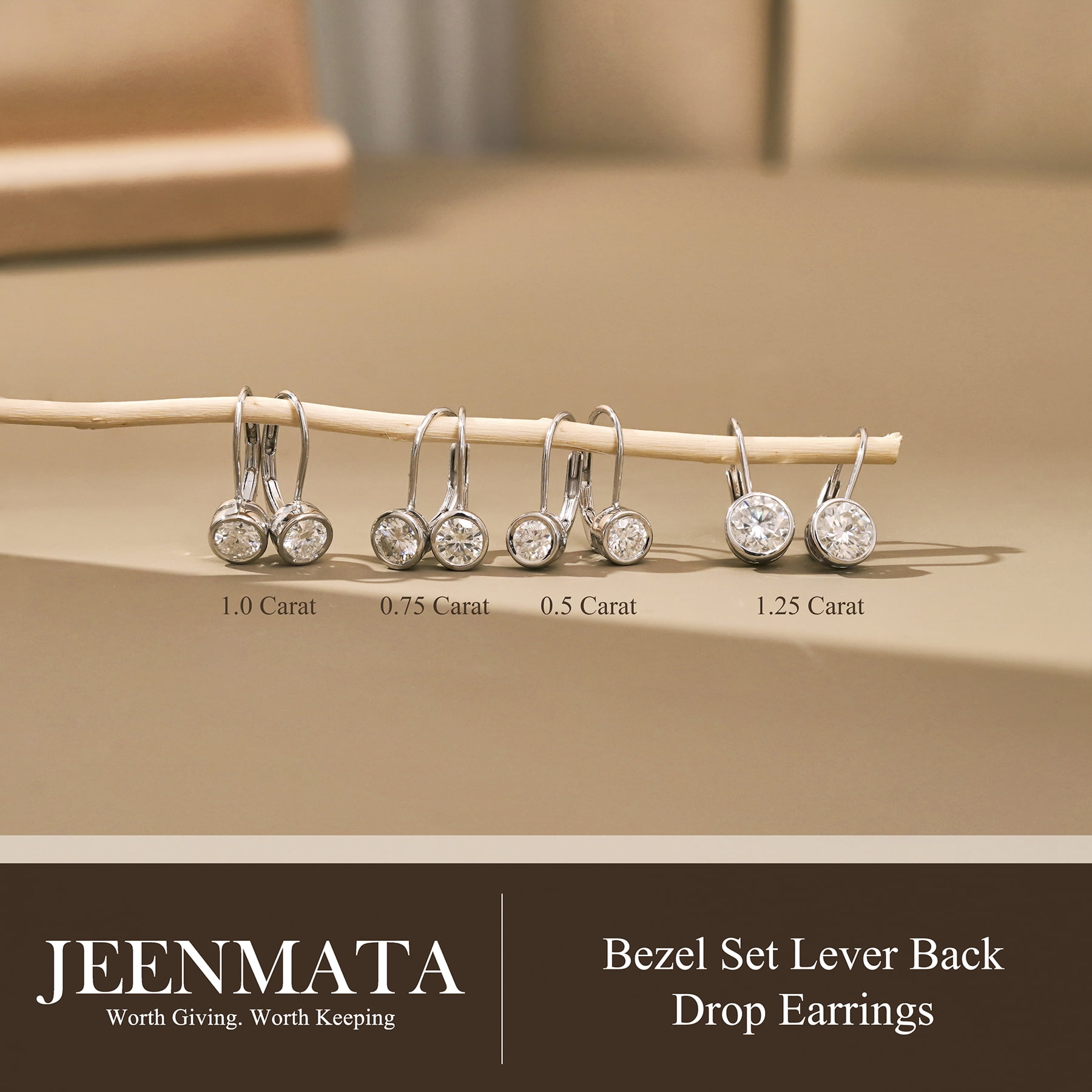JeenMata 0.50 Carat Lab Grown Diamond Bezel Set Leverback Drop Earring - in 18K White Gold Plating Earrings for Women, Gift for Girlfriend, Mother, Her