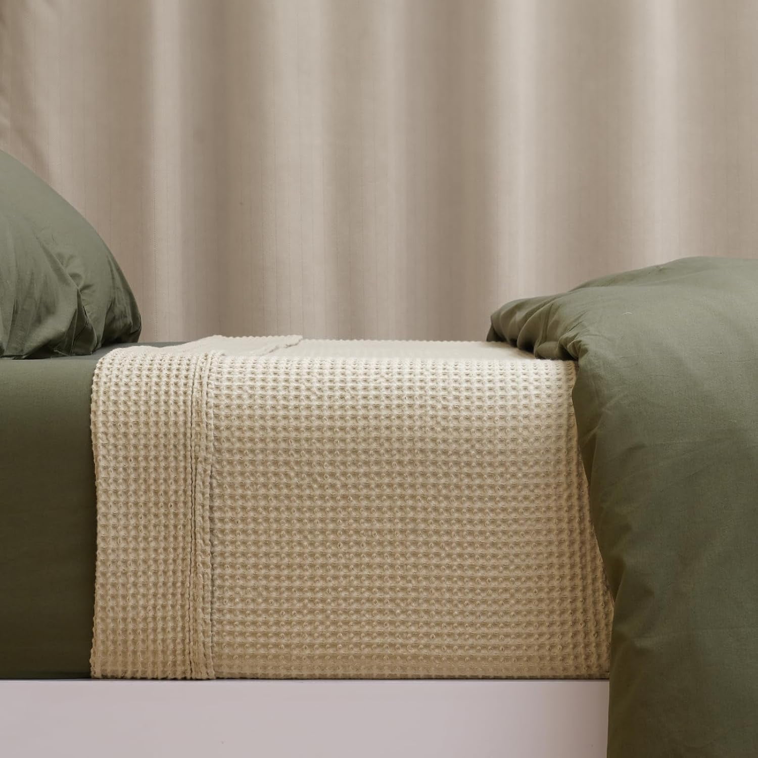 PHF Cotton Waffle Weave Blanket Twin Size for Bed, Lightweight Breathable Blanket for Couch, Home Decor Gift, Khaki, 66"x 90"