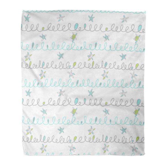 SIDONKU Flannel Throw Blanket Blue Squiggle Pattern Dancing Stars Saved to Swatches Green Soft for Bed Sofa and Couch 50x60 Inches