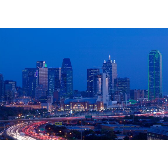 High angle view of a multiple lane highway in front of a city Interstate-35E Dallas Texas USA Canvas Art - Panoramic Images (36 x 12)