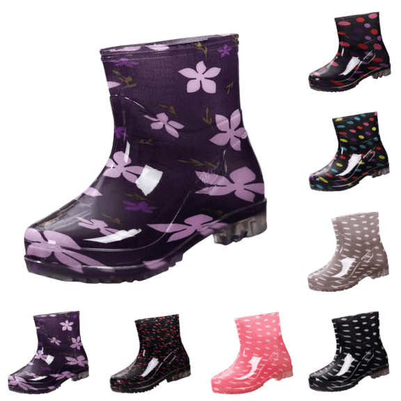 OIOLOYJM Short Rain Boots for Women Waterproof Anti-Skid Rubber Low Chunky Heel Ankle Rain Boots Lightweight Outdoor Comfort Sole Round Toe Wide Calf Garden Shoes Purple 41(US-8.5/UK-6.5)