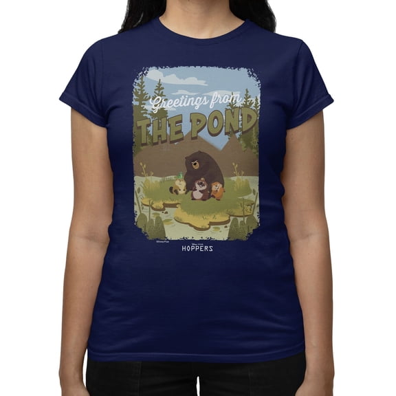 Disney Pixar Hoppers Greeting From The Pond Women's T Shirt (Navy, S-2XL)