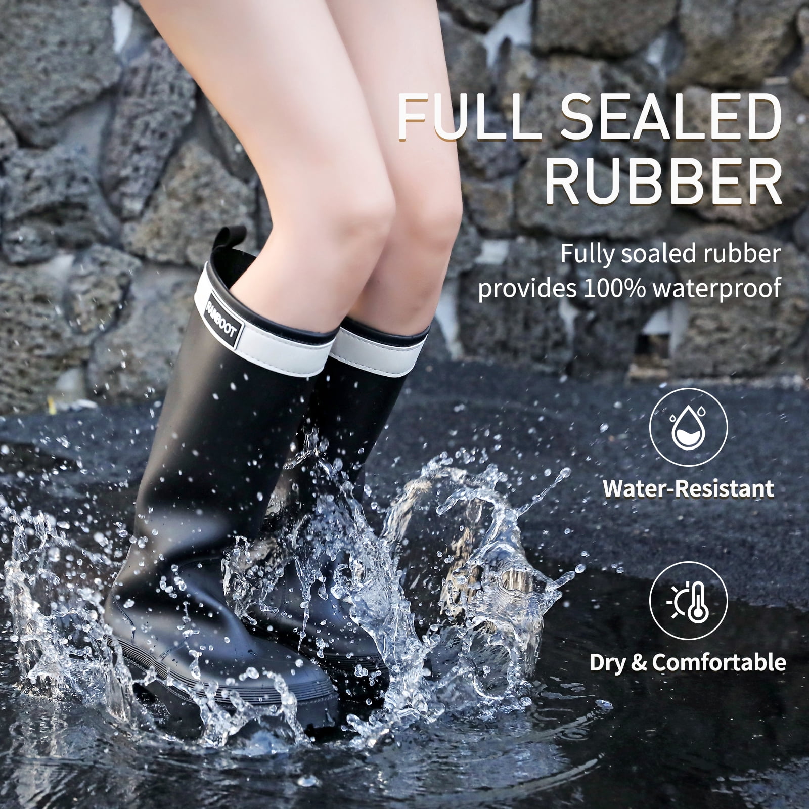 Lcamaw Rain Boots for Women,Waterproof Rubber Boots,Knee High Garden Fishing Muck Boots,Lightweight Comfortable Water Boots,Outdoor Work