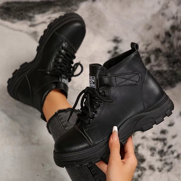 BLTIBY Womens Ankle Boots Lace Up Leather Chunky-hooled Waterproof Boot Riding Booties Stylish Thicked Black 40