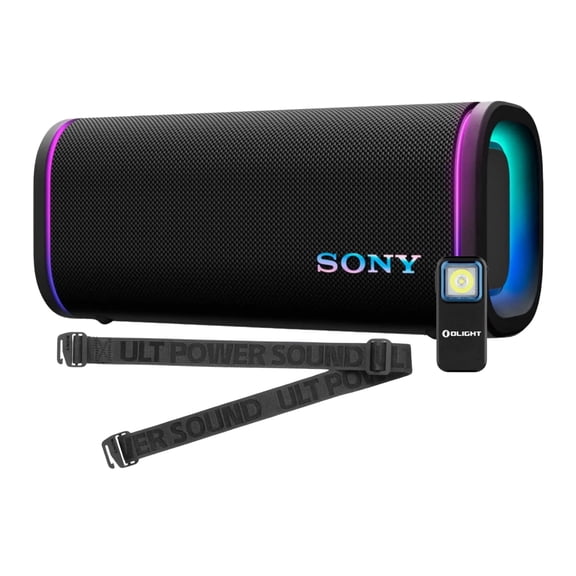 Sony ULT FIELD 5 Wireless Portable Speaker IP67 Waterproof 25H Battery (Black) Bundle with Rechargeable Clamp-On Light (2 Items)