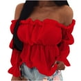thumbnail image 2 of Oalirro Womens Tops Dressy Casual Deals Clearance Women's Fashion Off-Shoulder Strapless Solid Color Long Sleeve Shirt Blouse Top, 2 of 4