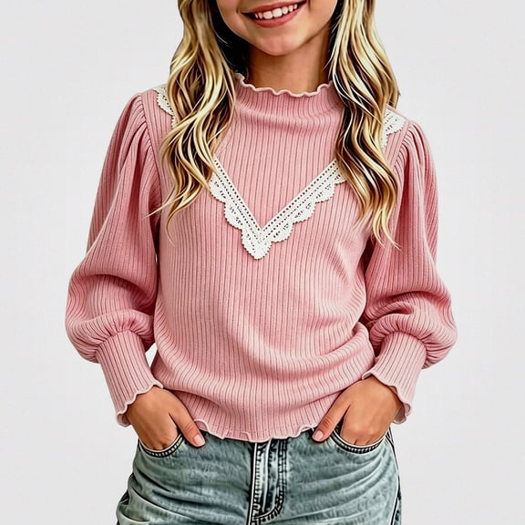 DJDLJWCJ Girls Long Sleeve Shirt Kids Soft Solid Basic Tops Fall Casual Shirt Pink Size 9
